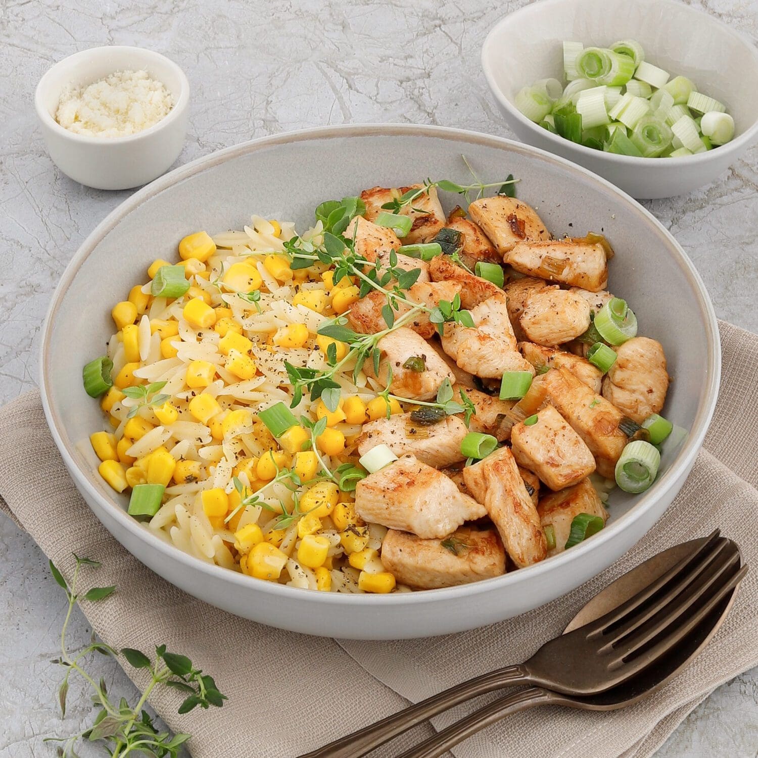 Pastasotto mit Hähnchenfiletwürfeln