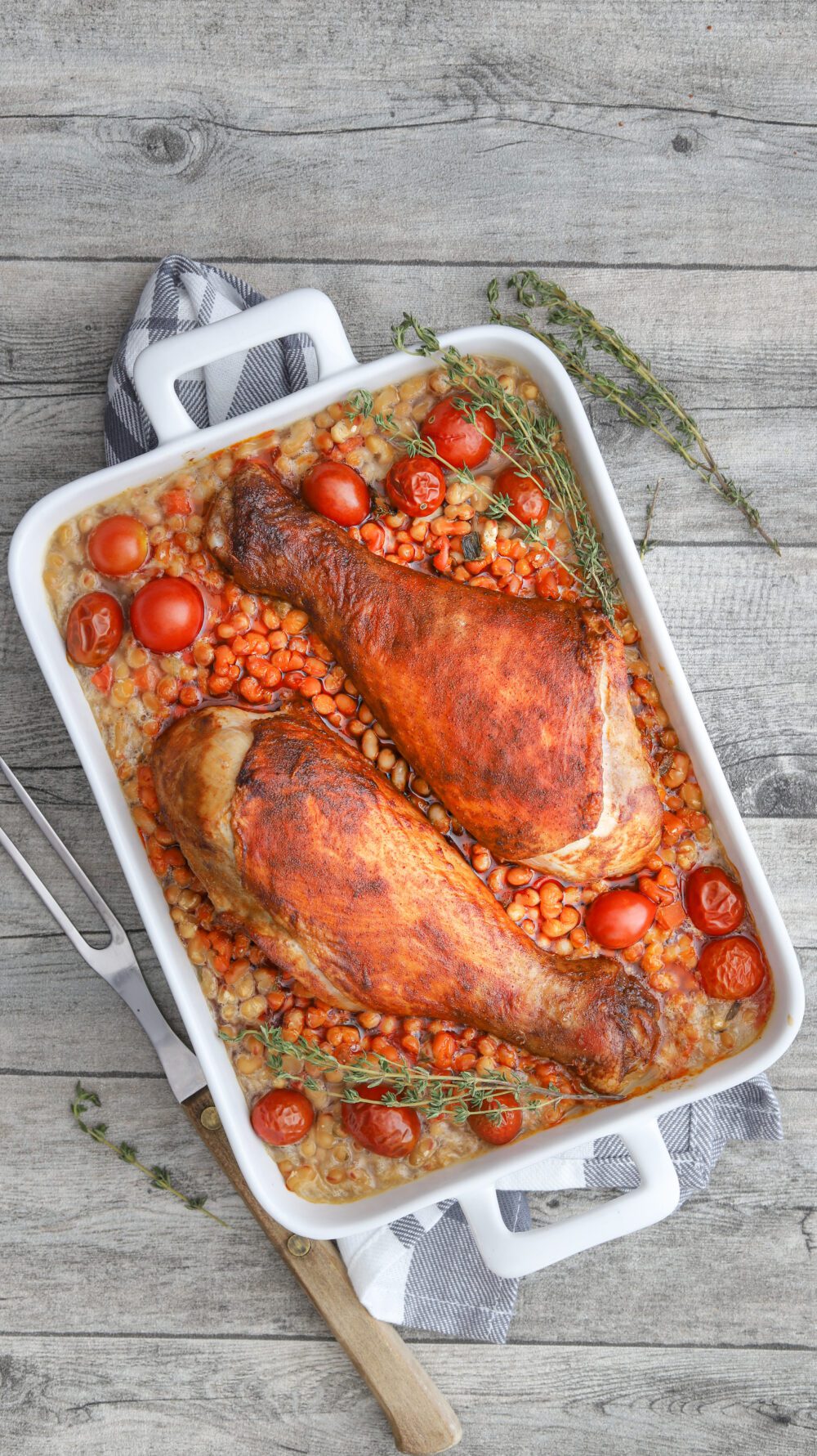 Putenunterkeulen mit weißen Bohnen und Tomaten - We love Geflügel