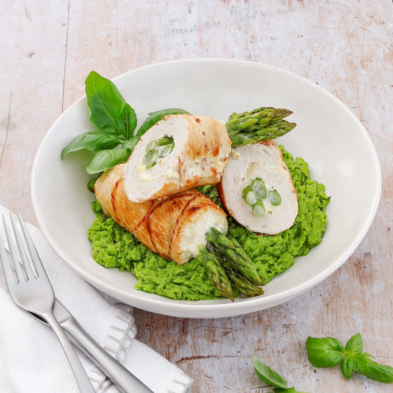 Putenrouladen mit grünem Spargel