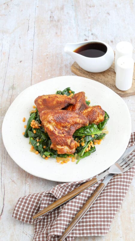 Chicken Wings mit Linsen-Spinat